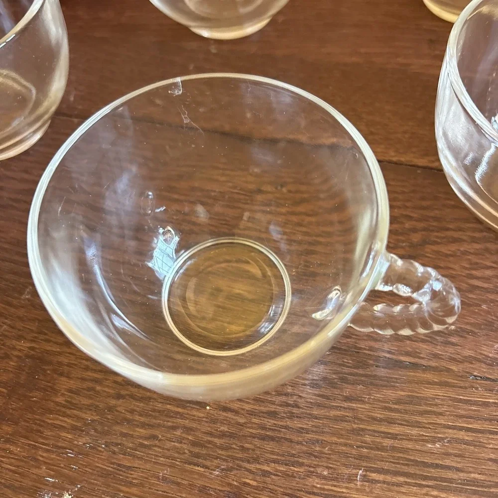 Federal‎ Glass Lot Set Of 9 Vintage Beaded Handle Punch Cups Tea Coffee Clear